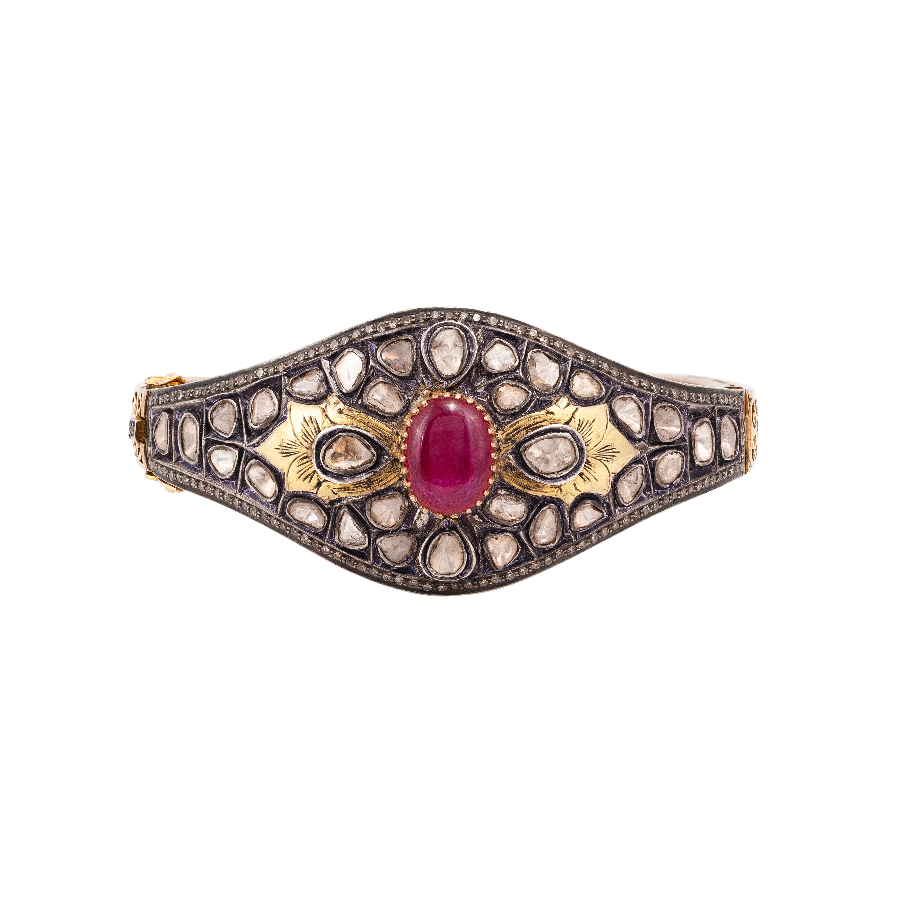Polki Bangle with Partash Work and Ruby Centre